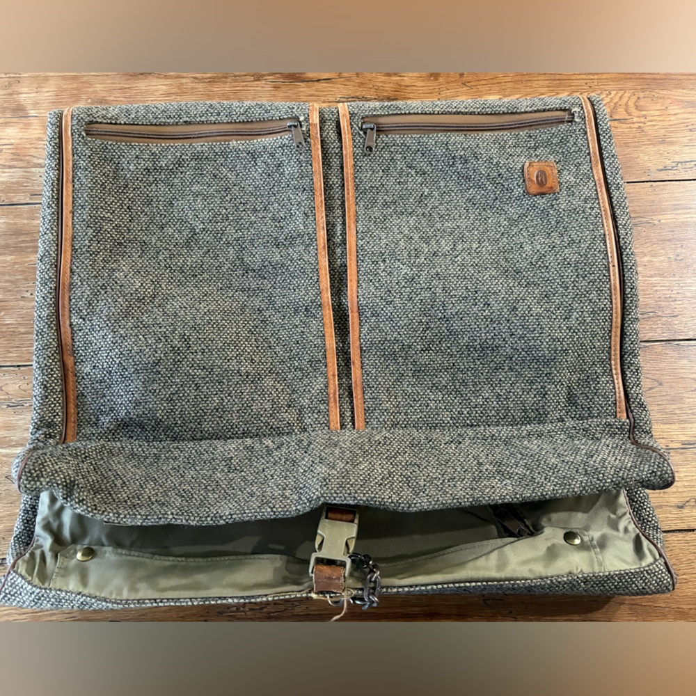 RARE VTG 40-60’s Hartmann Tweed Garment Bag with Leather accents.